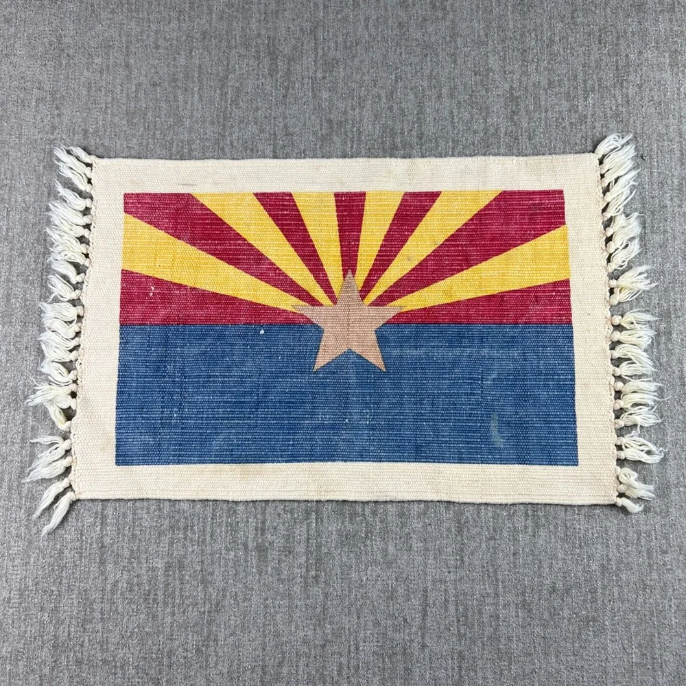 Vintage Arizona State Flag Canvas Woven Placemats Set of 4 Fringed Rustic Decor‎